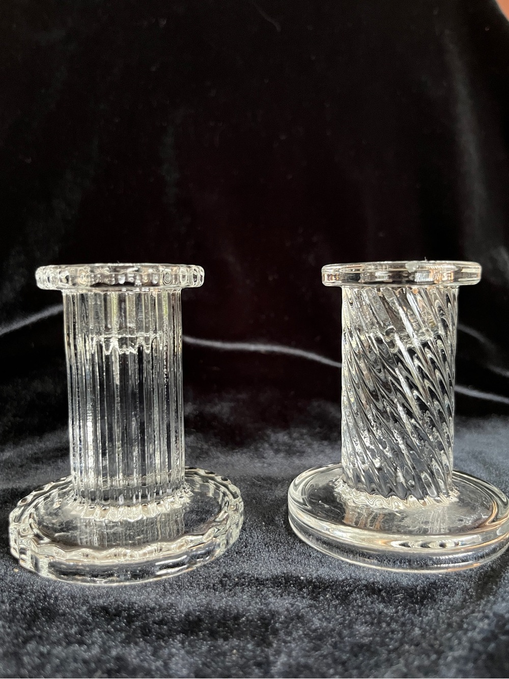 Set of 2 Vintage Kosta Boda Crystal Swirl & Column 4” Candlesticks